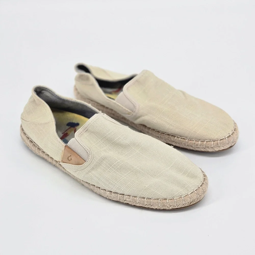 Olukai Kaula Paa Kapa Oatmeal Beige Espadrille Slip On Shoes Flats Women 8 VGUC